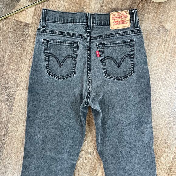 Vintage Y2K Levis High Rise Slimming 512 Boot Flare Faded Black Jeans Raw Hem - Picture 4 of 7